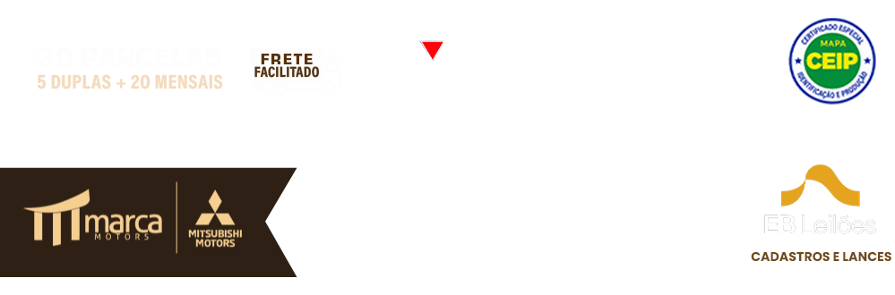 Apoio e patrocínio do Leilão Guadalupe: EB Leilões (cadastros e lances), Marca Motors Mitsubishi, certificado CEIP do MAPA, ABCZ, Qualitas, AVAL, PMGZ, frete facilitado e parcelamento em 5 duplas + 20 mensais